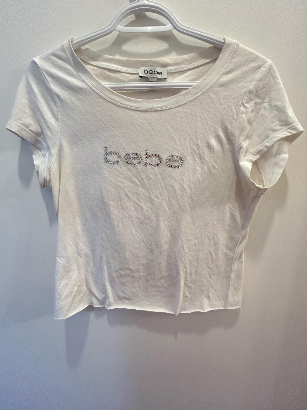 bebe White Tee with Crystal Logo